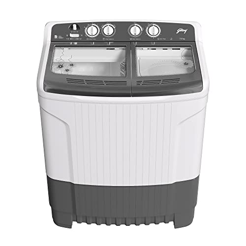 Godrej Edge 7.5 Kg 5 star Semi-Automatic Top Loading Washing Machine Appliance (WSEDGE 75 5.0 TB3 M STGR, Satin Grey, Toughened glass lids)