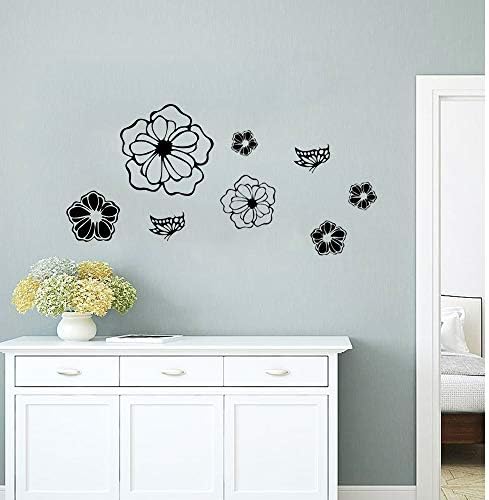 5 Sheets White Flower Wall Stickers, DIY Butterfly Wall Decals Art for Bedroom Sofa Background , Different Sizes and Shapes Stickers , Offices Living Room Classroom Home Decoration (Black Flower)