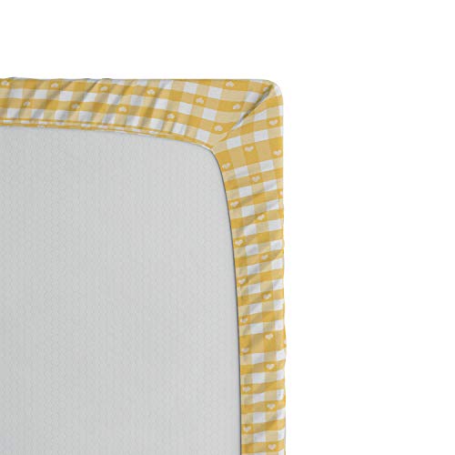 Ambesonne Vintage Fitted Sheet, Gingham Pattern With Bicolor Checkered Squares With Heart Shaped Motifs, Soft Decorative Fabric Bedding All-Round Elastic Pocket, Queen Size, Mustard White #TOP3