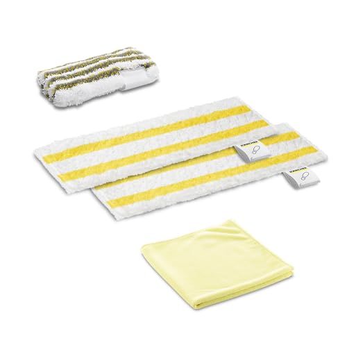 Kärcher Juego de paños de limpieza, 2 paños universales para suelos (fibra ultrafina), 1 cubierta abrasiva para boquillas manuales y 1 paño de pulido, accesorios originales para limpiadores a vapor