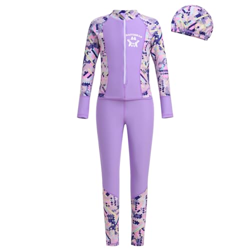 ABAFIP Kids Modest One Piece Swimsuit Boys Girls Long Sleeve Zipper Wetsuit Rash Guard Bathing Suit Set
