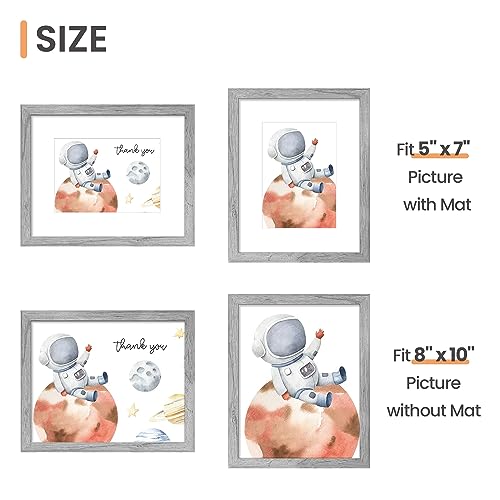 Image of upsimples 8x10 Picture Frame, Display Pictures 5x7 with Mat or 8 x 10 Without, Wall Hanging Photo Frames, Gray, 1 Pack