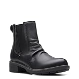 Clarks Women's Hearth Rose Mid Calf Boot, Black Leather, 8