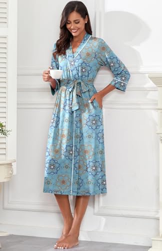 Image of PrinStory Womens Robe Long Knit Bathrobe Lightweight Soft Robes Ladies Bath Robe