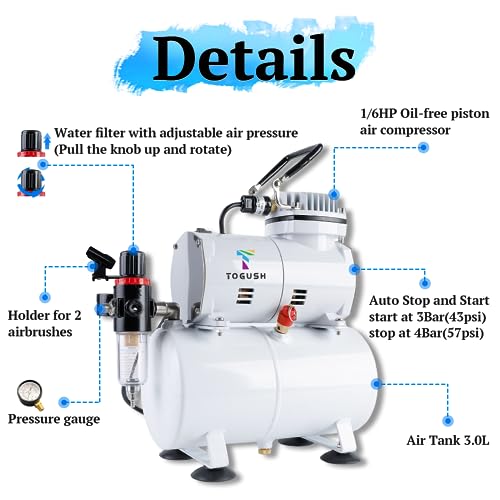 Image of Airbrush Compressor with Tank Regulator,Water Trap,220-240V 50HZ EU Plug Portable Air Compressor with Holder