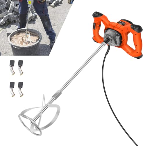 2600W Handheld Paddle Mixer Concrete Mixer, Portable Concrete Cement Mixer Adjustable 6 Speed Paint Mixer, Paddle Drill Mixer Stirring Tool for Mortar Grouts Paint Cement Plaster Plastering, Orange