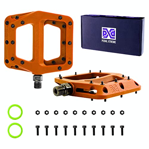 Pdx D10 Flat Wide Mountain Bike Pedals Mtb Pedals Bmx Pedals Composite Pedals For Enduro Freeride Downhill Dirt Jumper, Sealed Needle And Roller Ball Bearings 9/16 High-Strength 20 Pins/Pedal (Orange) #TOP6