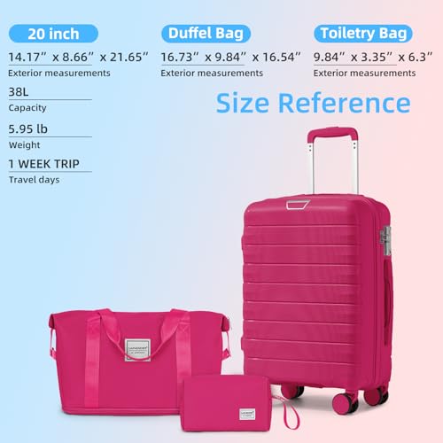 Image of LARVENDER Carry On Luggage 22x14x9 Airline Approved, Suitcases with Wheels | Hardside PP Carry On Suitcase, Luggage Sets 3 Piece for Women Men, TSA Lock, Beetroot Purple
