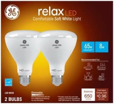 GE 93129972 LED HD+ Relax Light Bulbs, BR30 Medium Base, 8 Watt, 2-Pk. - Quantity 1