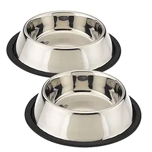 FUREVER FRIENDS Stainless Steel Pet Feeding Bowl with Removable Rubber Ring (Silver), Suitable for Small Size Pets, Extra Small Pet Bowl(Pack of 2), Dog/Cat/Rabbit Food and Water Bowl (400ML)
