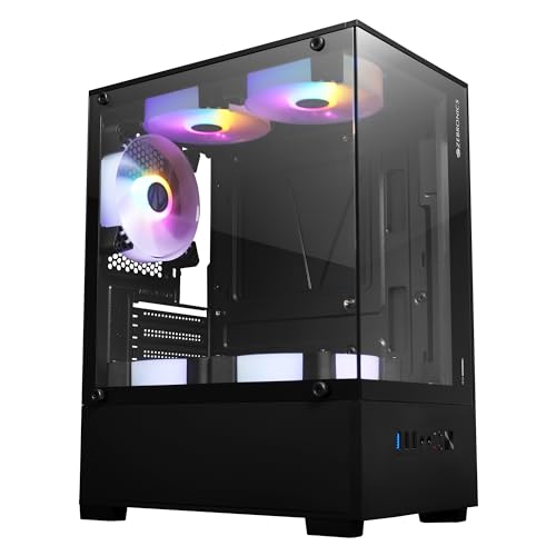 ZEBRONICS ICEBERG Premium Gaming Chassis with support for mATX | Mini ITX, Wraparound Tempered Glass, 120mm Multicolor LED Ring Fans, Top Magnetic Dus