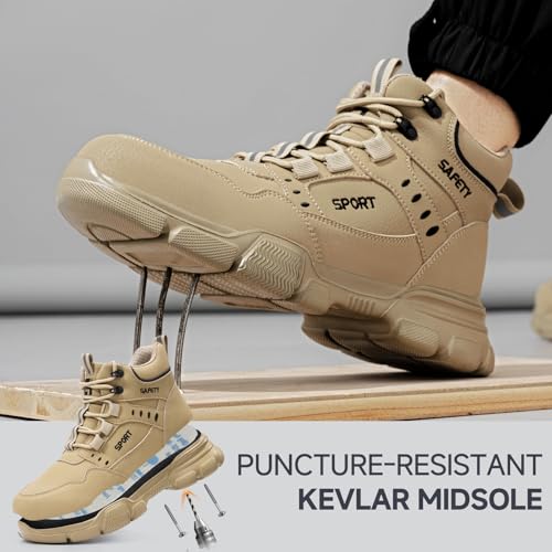 Image of Steel Toe Boots for Men Lightweight Work Boots for Men High Top Safety Boot with Kevlar Puncture-Resistant Midsole Comfortable Industrial Work Shoes Splash-Proof Botas De Trabajo para Hombre