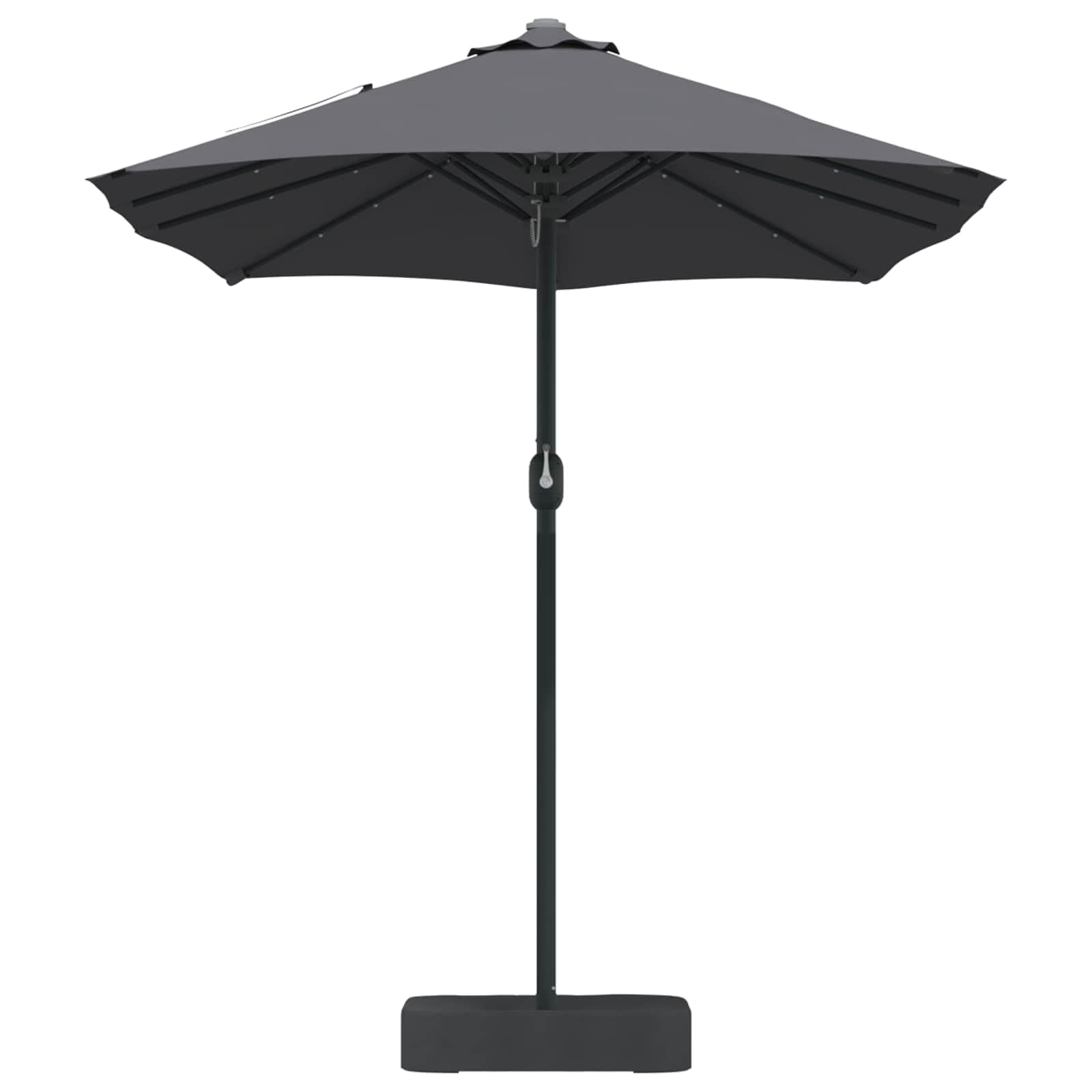 Sombrilla de jardín antracita 385 x 209 x 244 cm, poliéster resistente a los rayos UV, plegable con manivela, iluminación LED solar para terraza, balcón y jardín