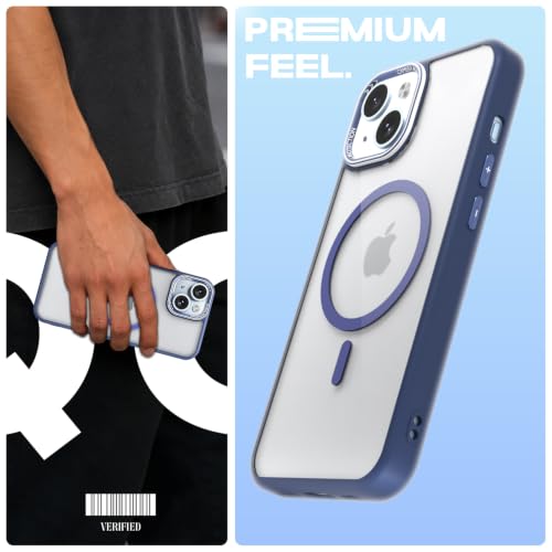Image of Pikkme Back Cover for iPhone 14 | Shockproof | Mag-Safe Compatible | Hard Transparent Back | Premium Raised Camera Protection | Bumper Case (Blue Mag-Safe)