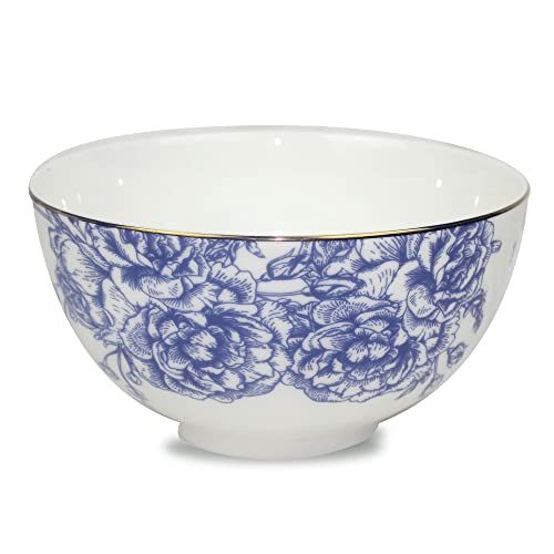 Koken- 4 Bowls Set Fine Bone China With Design - Blue & White With Golden Ring - Salad Bowls - Soup Bowls - Cereal Bowls - Mixing Bowls - Kitchen Essentials & Tableware. #TOP6