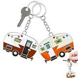 TrustBlai 2 Pack Camper Keychain Set Happy RV Camper Keyring Couples Camping Accessories for Men Women Camper Travel Trailers (brown+orange)