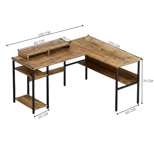 Image of TEKAVO Daino L Shaped Computer Table with CPU Storage | Corner Office Work Desk with bottm Shelf | Office Table for Work | Brown Color