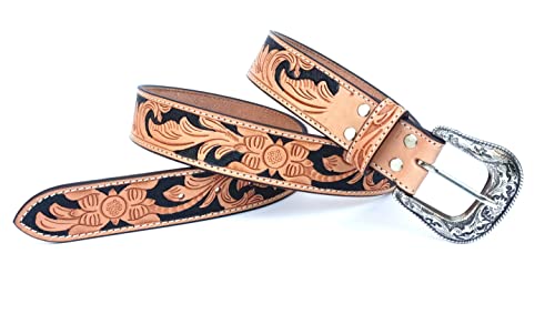 Western Genuine Leather Belt Heavy Duty Thick Leather Belt Cowboy Belt With Removeable Buckle 30WE0073