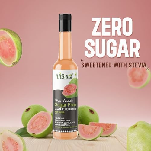 Image of VISTEVIA Gua-Waah! Sugar-free Guava Punch Syrup,Diabetic And Keto Friendly - Sweetened Naturally With Stevia,Made With Real Pink Guava Pulp Not Flavour And Colour - (479G ) Serves 25-30 Glasses