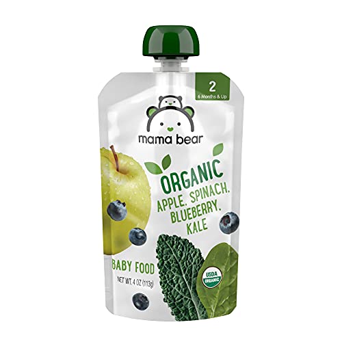 Amazon Brand – Mama Bear Organic Baby Food, Stage 2, Apple, Spinach, Blueberry, Kale, 4 Ounce (Pack of 12)