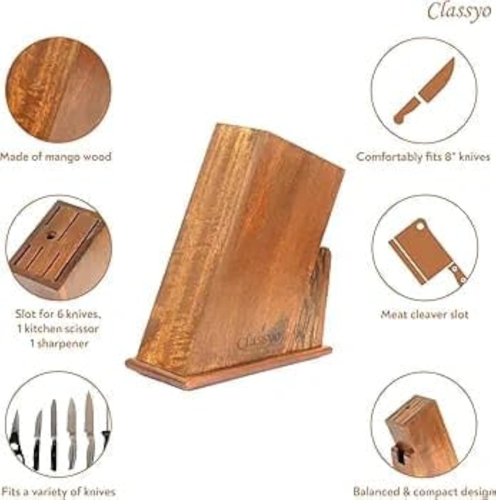 Wooden Knife Block with Utensil Storage Organizer