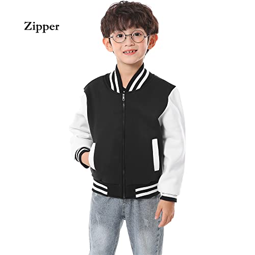 Image of Kids Baseball Jackets Boys Girls Fit Varsity Jacket Casual Lightweight Plain Button Cardigan School Coat