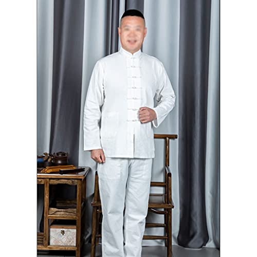 Traditioneller chinesischer Tang-Anzug für Herren – Zweiteiliger Anzug aus Baumwoll-Leinen-Mischgewebe (Hemd und Hose), Kampfsportuniform, atmungsaktives Langarm-Hanfu für Tai Chi,