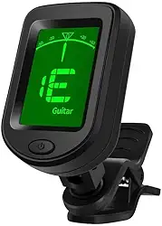 Afinador Cromático Digital com Clip, Sintonizador Eletrônico Portátil, Preto, Display LED Verde, para Guitarra, Baixo, Violino e Ukulele