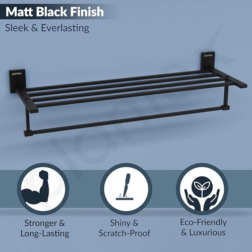 Image of Plantex 304 Grade Stainless Steel Towel Rack for Bathroom /Towel Rod /Stand /Bathroom Accessories - 24 inch (Matt Black)