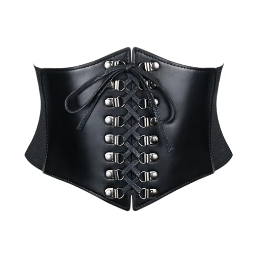 eYLun Womens Corset Belt Vintage Lace-up Elastic Waist Belt Punk Rivet Tied Waspie Wide Belt