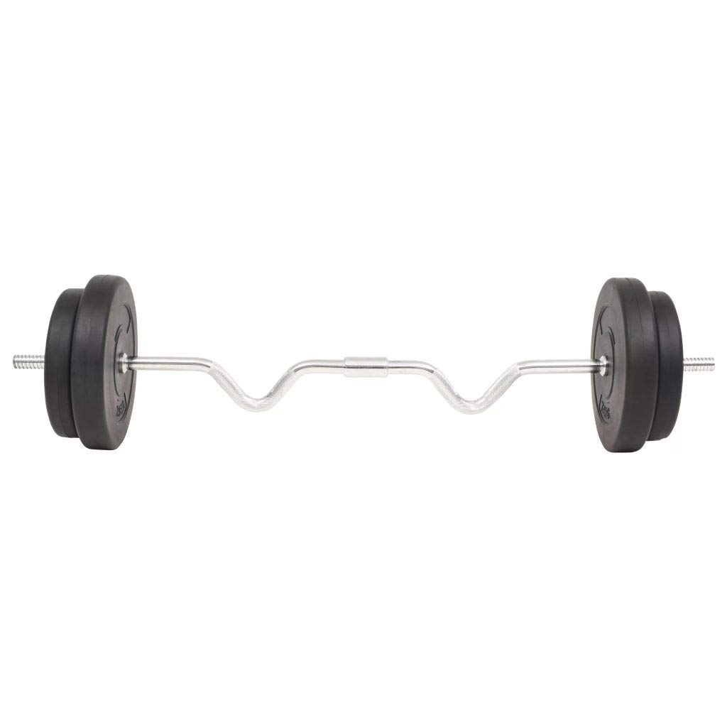Tidyard Set Bilanciere Curvo da 30 kg Piastre in Cemento e Barre in Acciaio | Nero