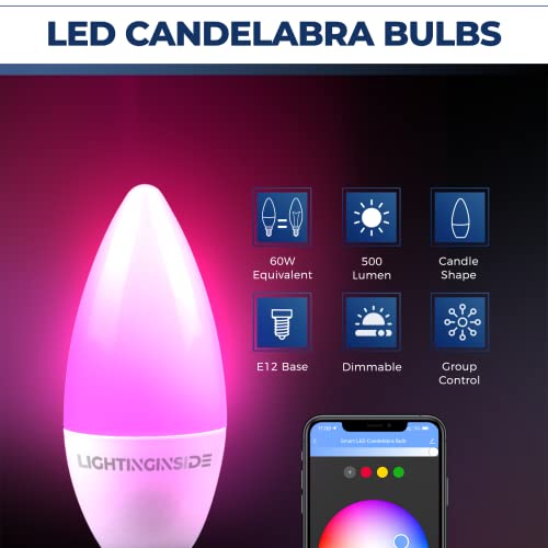 E12 Smart Bulbs, 60 Watt Equivalent, 6W 500Lm, E12 Candelabra Led Bulbs Work With Alexa And Google Assistant, 2700-6500K+Rgb, App Control, No Hub Required, 2.4Ghz Wifi Only, Timer, Group Control, 2Pcs #TOP1