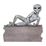 John Bernard & Company Alien Invasion 10” Sexy Male Lying UFO Extraterrestrial Garden Alien Statue and Figurine “Storm” – Alien Gray
