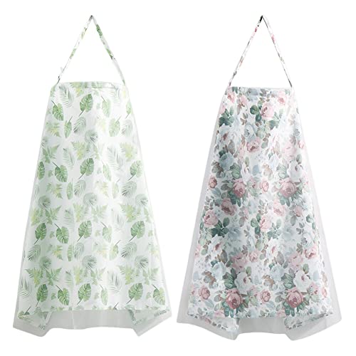 2 Pack Baby Nursing Cover with Wire Hoop Full Privacy Breastfeeding Cover Breathable Light Weight Breastfeeding Apron Cover Car Seat Canopy Summer Cotton Nursing Scarf with Adjustable Buckle