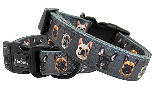 Collare per cani Bulldog francese Frenchie Collare French Bulldog Collo Bully Morbido Imbottito Regolabile 34-50 cm Grigio Collare per cani