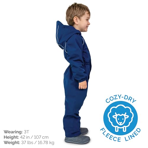 Image of JAN & JUL Cozy-Dry Snow & Rain Play Suit for Toddlers | Waterproof, Fleece-Lined, PFAS-Free, One-Piece Coveralls for Kids, Windproof, Adjustable, Safety Reflective Piping