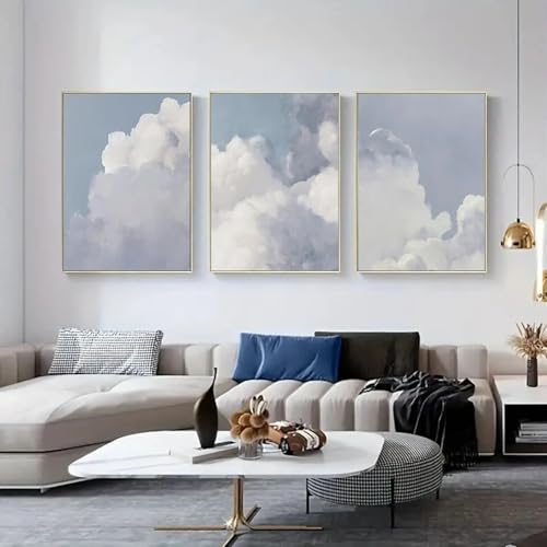 Toile abstraite nuages XINBAO, lot de 3 tableaux 60x80cm encadrés pour chambre zen