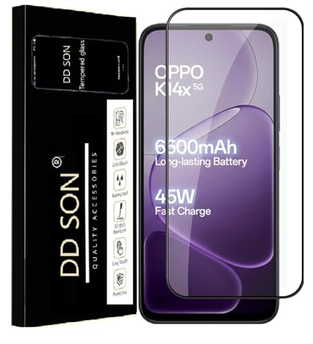 Image of DD SON Premium HD+ Tempered Glass Screen Protector Guard Compatible For Oppo K14X 5G / Oppo K14 5G (6.75 Inch, Pack of 1) | Edge to Edge Coverage With Easy to installation kit for Smartphone