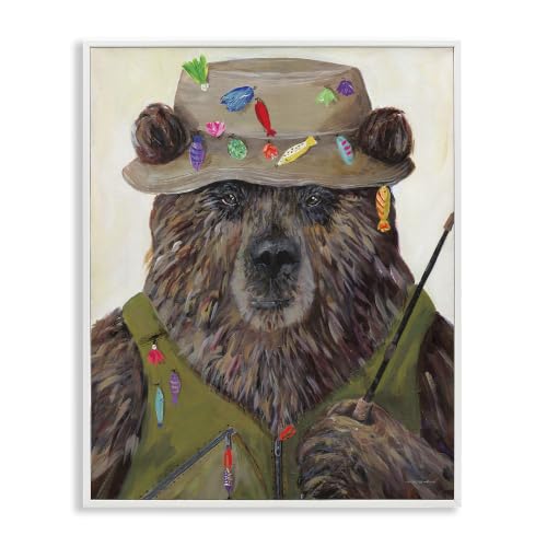 Brown Grizzly Bear Fisherman Lodge, 24 x 30 Inch Framed Giclée Print