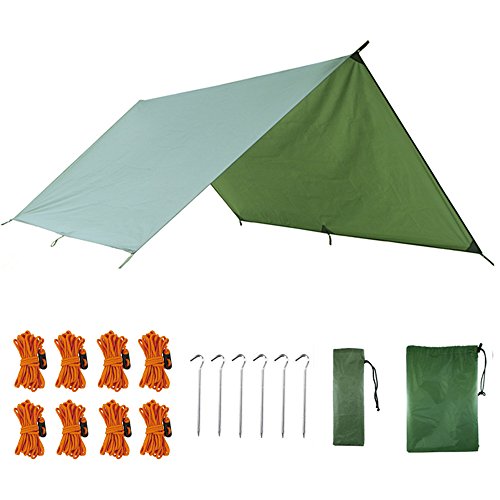 AUTFIT Hamaca tienda de campaña, 3 m x 3 m, portátil, ligera, impermeable, lona de lluvia, lona verde militar, refugio para camping, senderismo, mochila