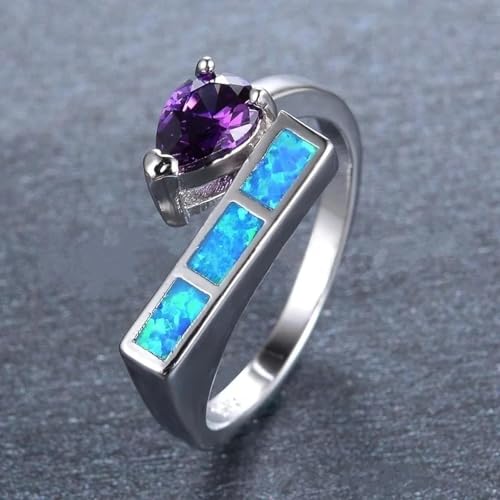Bague géométrique rétro ornée de strass bleus imitation opale pour un style unique - 4