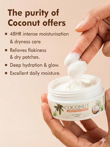 Image of Coconut Body Butter for Dry Skin | Ultra Moisturizing Winter Body Cream | Organic Coconut, Shea & Cocoa | 48 Hr Hydration | Chemical-Free Hydrating Butter for Women & Men - 200 ml