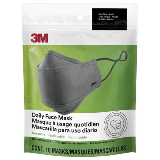 3M Daily Face Mask, Reusable, Washable, Adjustable Ear Loops, Lightweight Cotton Fabric, 10 Count (Pack of 1)