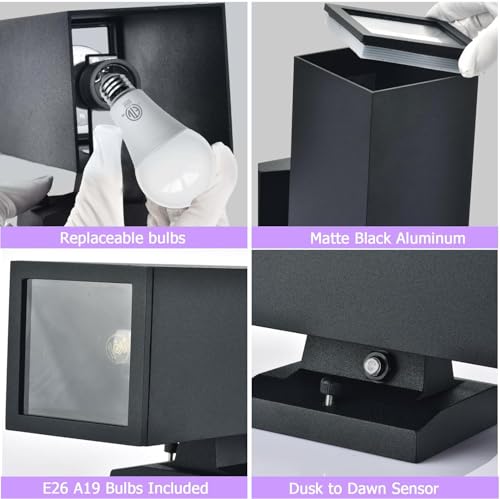 Image of Dawn to Dusk Outdoor Light Fixtures Wall Mount 2 Pack, LED Modern Up Down Lighting Outdoor Wall Sconce Lights 2700k, 13 inch Black Outside exterior lights for House Porch Garage,IP65,UL Listed (Black)