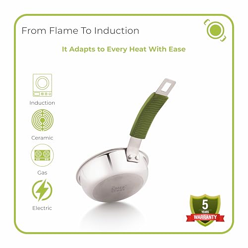 Image of The Chef Story Haptik Triply Stainless Steel Mini Frypan| 12cm-0.4L |SS304 | TUV Rheinland & BIS Certified| Gas & Induction Compatible| 5-Year Warranty | Perfect for Baby Meals & Small Portions