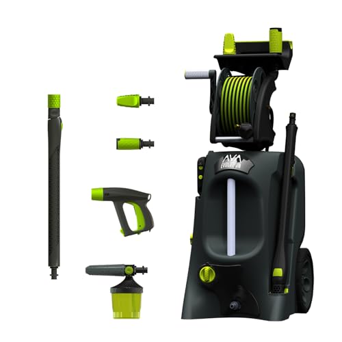 AVA Evolution P70 Pressure Washer, 150 Bar 540 LPH 2400 W, High Power Electric Jet Washer with Foam Cannon, Follow-Me Hose Reel, Zoom Lance, Used for Patios, Cars, Includes Turbo and Vario Nozzles