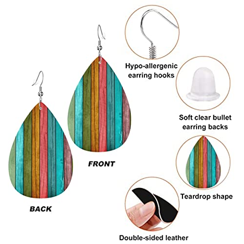 Vintage Wood Wooden Print Faux Leather Teardrop Earrings for Women Drop Dangle Earrings Gift3