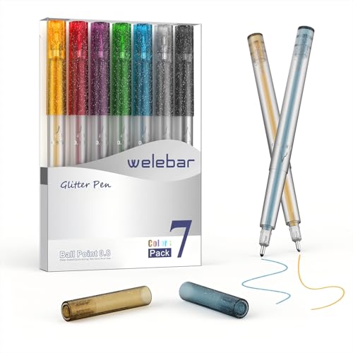Image of Glitter Gel Pen Set Compatible with Cricut Maker 3 /Maker 4 /Maker /Explore 3 /4 /5 /Air 2 /Air, 0.8 Tip Glitter Pen Set of 7 Pack Medium Point Pen, Writing, Drawing, Invitations, Cards
