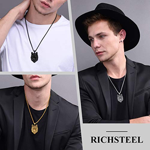 Richsteel Necklaces for Men 316 Stainless Steel/18K Gold Plated/Black Wolf Pendant Viking Nordic Jewelry3