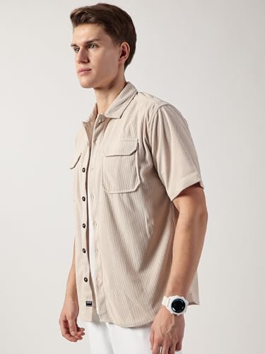 Image of Thomas Scott Men's | Solid | Half Sleeve | Regular Fit | Polyester-Blend | Double Flap Pocket | Spread Collar | Casual Shirt